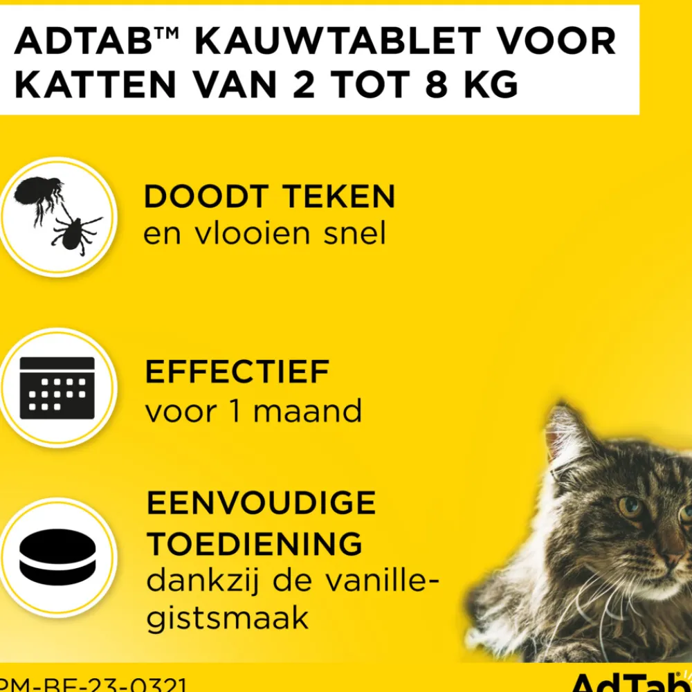 Anti Vlo en Teek Kauwtabletten Kat >2,0-8,0 kg 3 tabletten^AdTab New