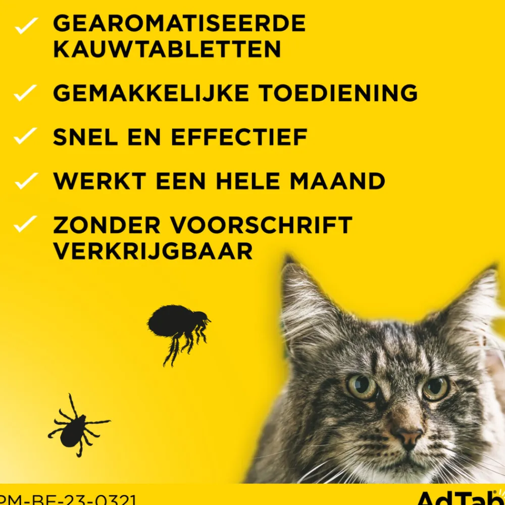 Anti Vlo en Teek Kauwtabletten Kat >2,0-8,0 kg 3 tabletten^AdTab New
