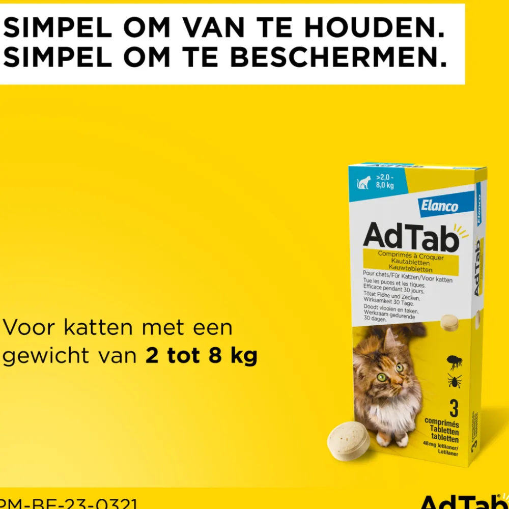 Anti Vlo en Teek Kauwtabletten Kat >2,0-8,0 kg 3 tabletten^AdTab New