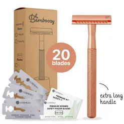 Outlet Safety Razor + 20 Mesjes Rosé Goud 1 set Heren Scheren & Ontharen