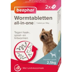 Online All-in-one Ontworming Tabletten Hond 2,5 - 20 kg 2 tabletten Vlo, Teek & Worm