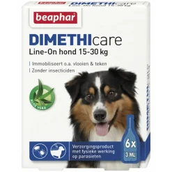 Vlo, Teek & Worm<Beaphar DImetHIcare Line-On Anti Teken- en Vlooiendruppels Hond 15 - 30 kg 6 pipetten