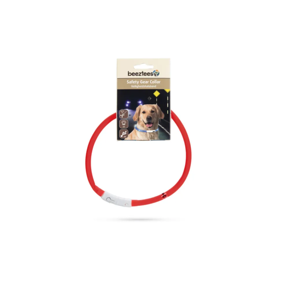 Halsbanden & Uitlaten<Beeztees Safety Gear Halsband +USB Dogini Rood 70 x 10 cm
