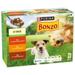 Hondenvoer<Bonzo Pouch in Saus Multipack 12 x 85 gr
