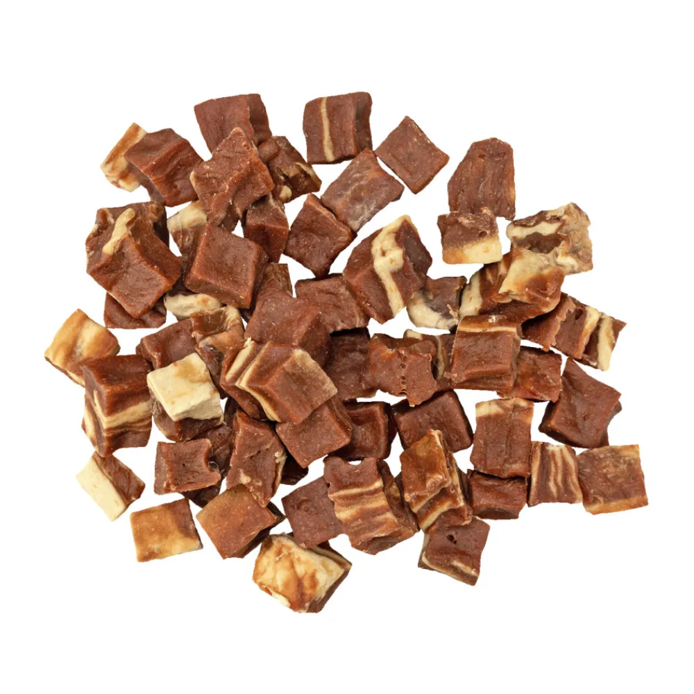Snacks<Braaaf Blokjes Hondensnack Rund Steak met Vis 85 gr