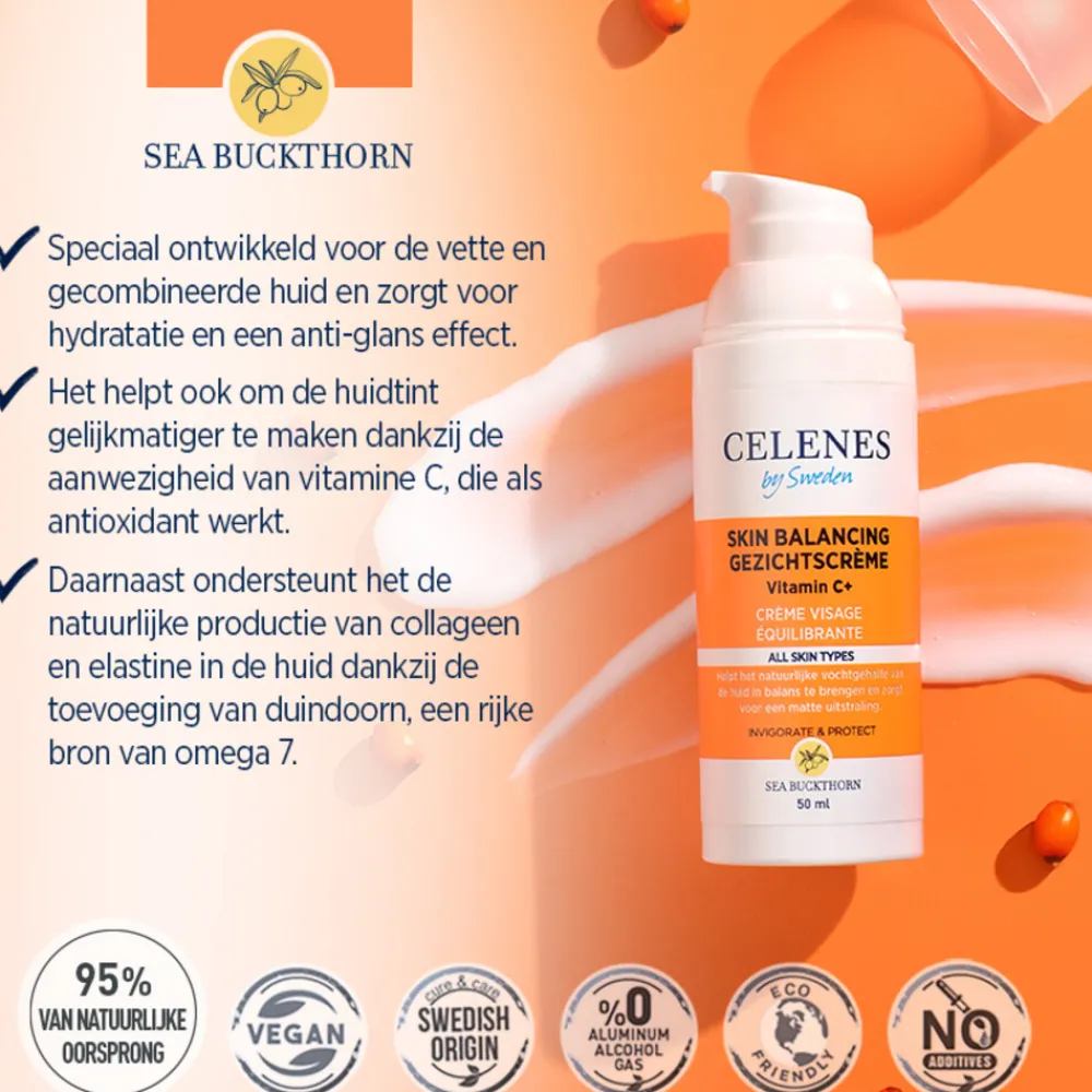 Duindoorn Balancerende Gezichtscrème Vettige / Combinatie Huid 50 ml^Celenes