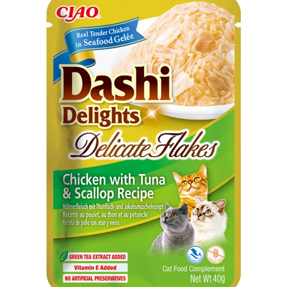 Dashi Delights Delicate Flakes Kattenvoer Nat Chicken & Tuna & Scallop 40 gr^Ciao Hot
