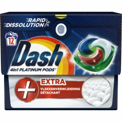 Wasmiddel<Dash Wasmiddelcapsules 4in1 Platinum Pods +Extra Vlekkenverwijderaar 12 stuks