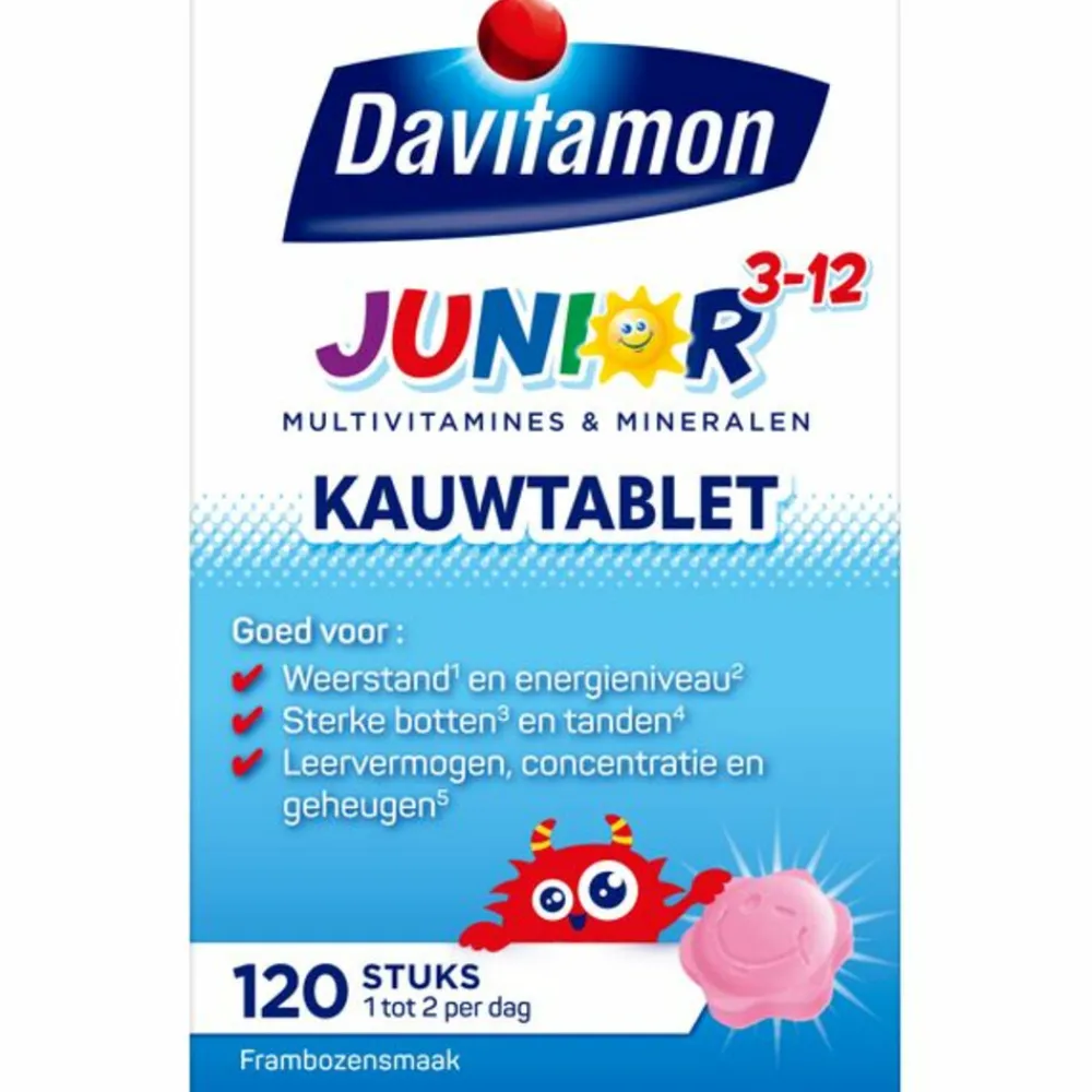 Clearance Junior 3+ Kauwvitamines Framboos 120 kauwtabletten Vitaminen & Supplementen|Vitaminen Kind