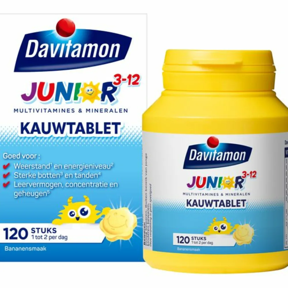 Vitaminen Kind<Davitamon Junior 3+ Kauwvitamines Banaan 120 kauwtabletten