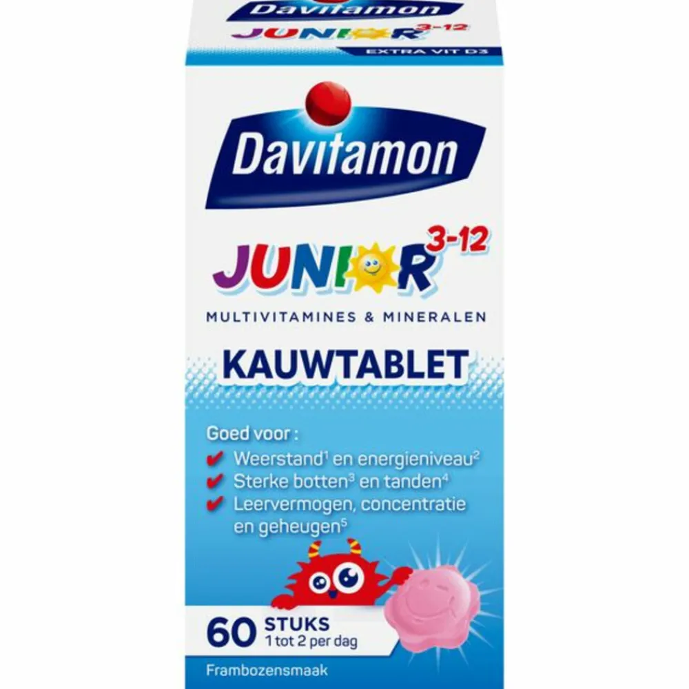 Junior 3+ Kauwvitamines Framboos 60 kauwtabletten^Davitamon