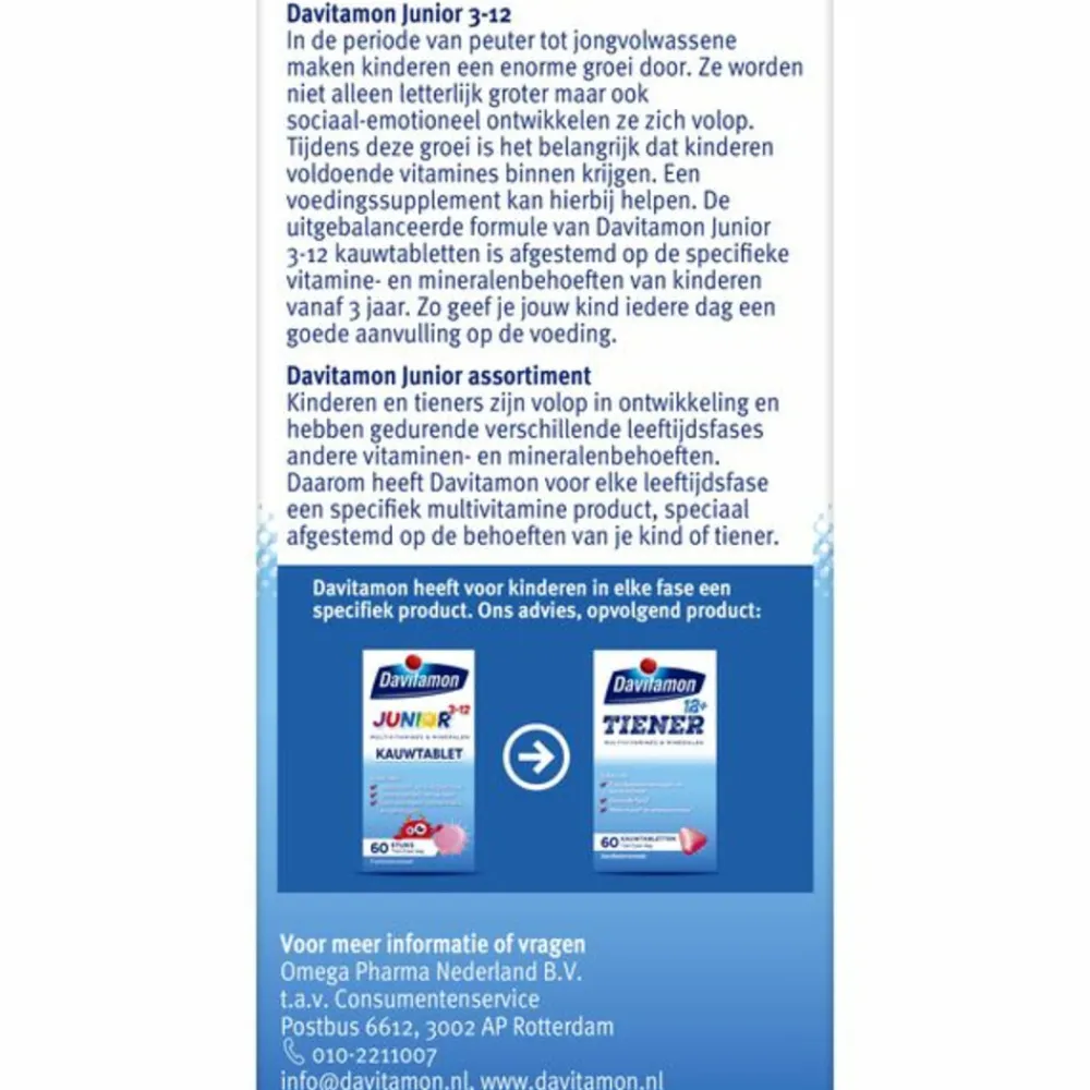 Junior 3+ Kauwvitamines Framboos 60 kauwtabletten^Davitamon