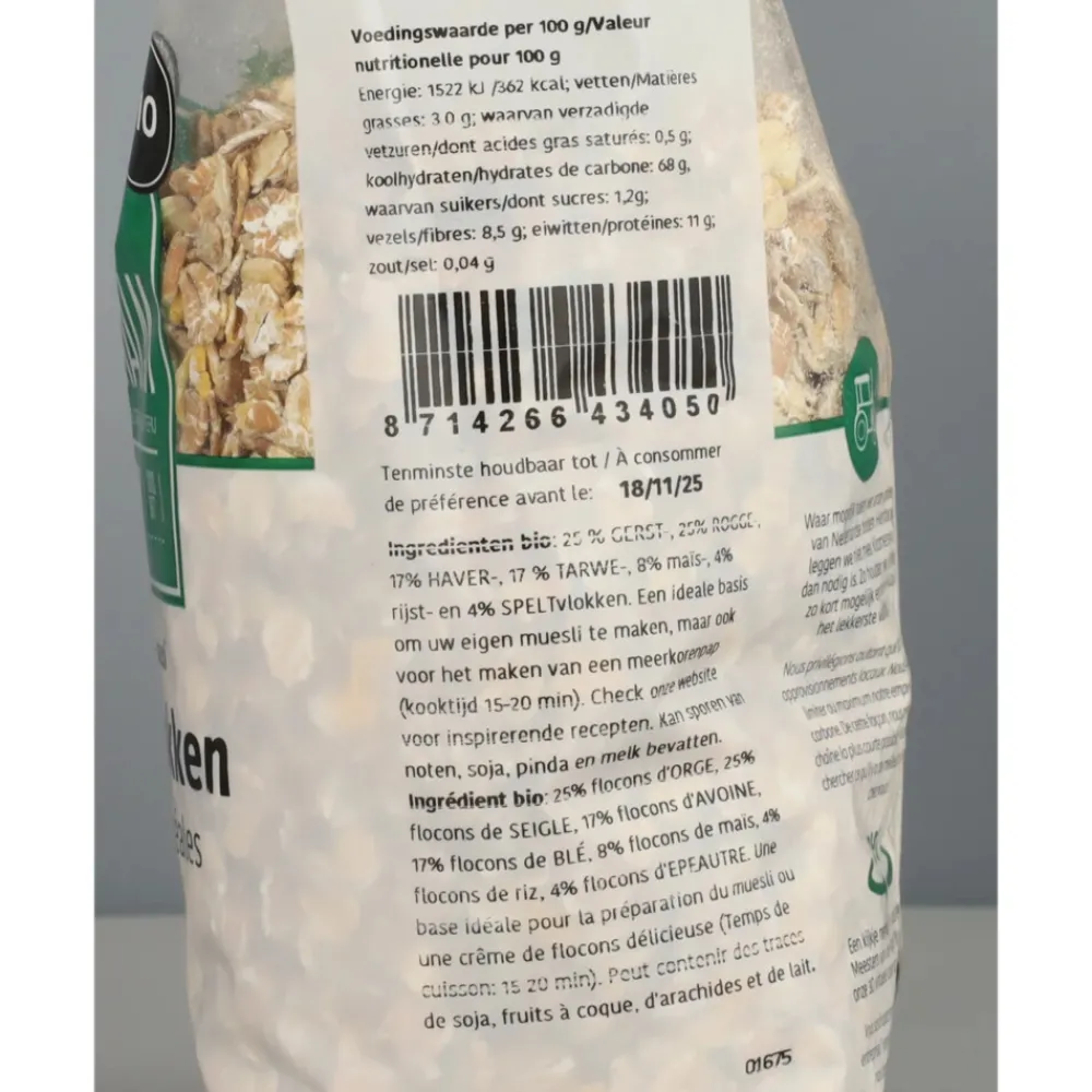 Ontbijtgranen<De halm 7 Korenvlokken Eko 500 gr