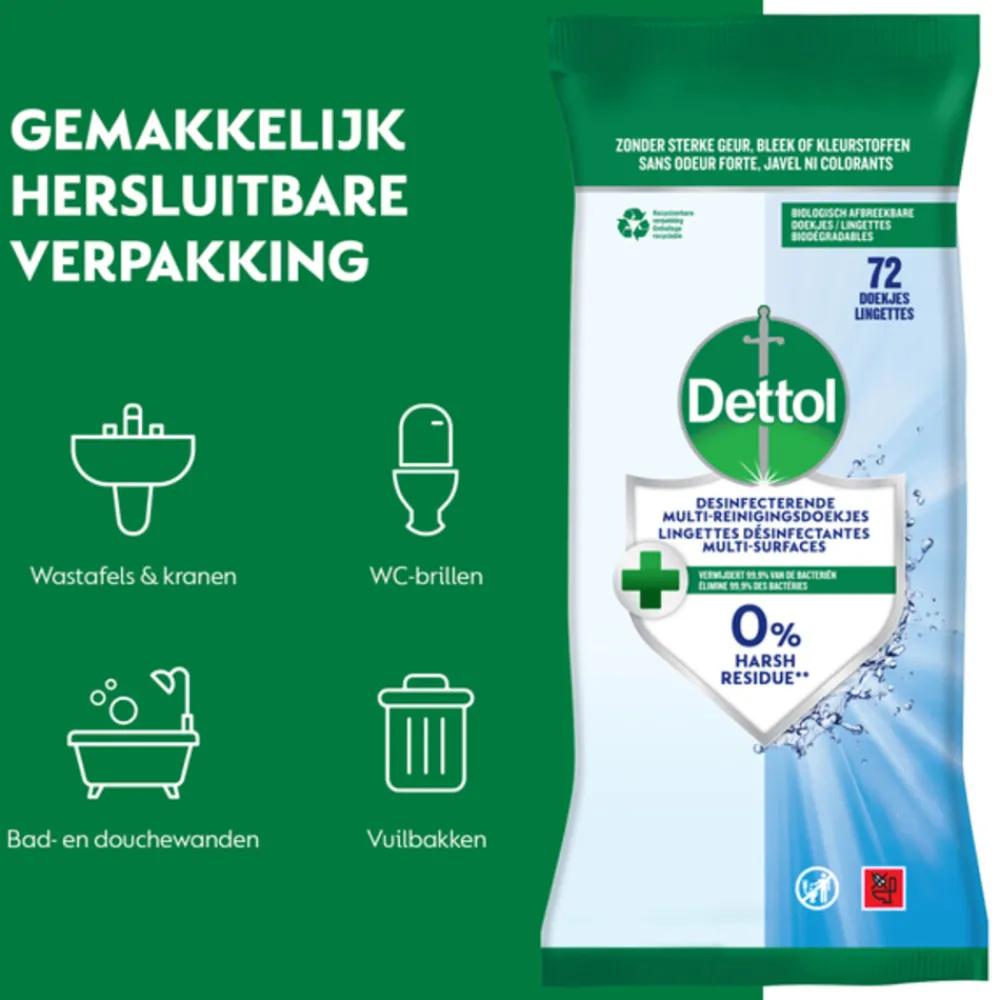 Schoonmaakdoekjes<Dettol Desinfecterende Reinigingsdoekjes Cleanser 72 stuks