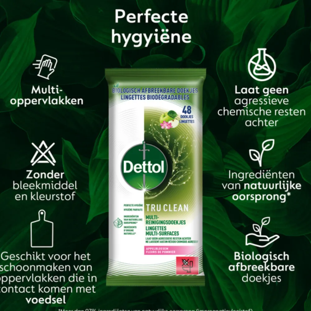 Schoonmaakdoekjes<Dettol Reinigingsdoekjes Tru Clean Appleblossom 48 stuks