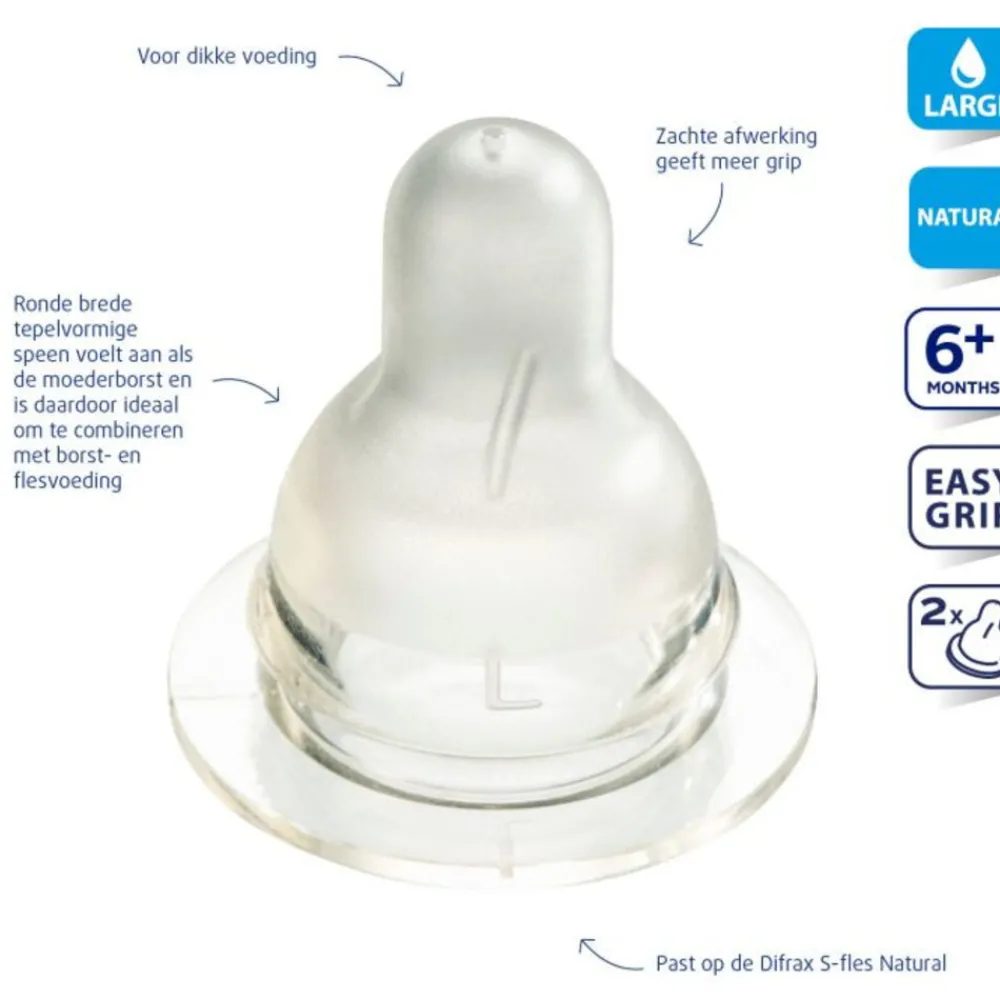 Flessen & Spenen<Difrax Flessenspeen Natural Large 2 stuks