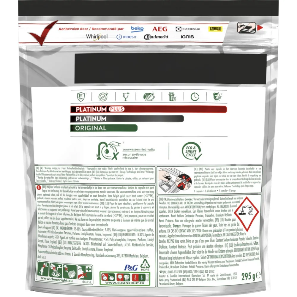Machineafwas<Dreft Vaatwastabletten Platinum Plus All In One 19 stuks