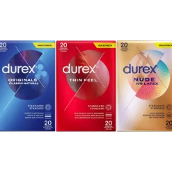- Classic Natural Condooms 20 stuks, Thin Feel Condooms 20 stuks & Nude No Latex 20 stuks - Pakket^Durex Best