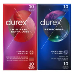 - Thin Feel Extra Lube Condooms 10 stuks & Performa Condooms 10 stuks - Pakket^Durex New