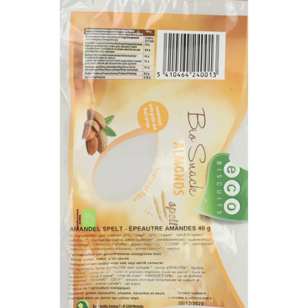 Koek<Ecobiscuit Spelt Amandelbiscuits Bio 40 gr
