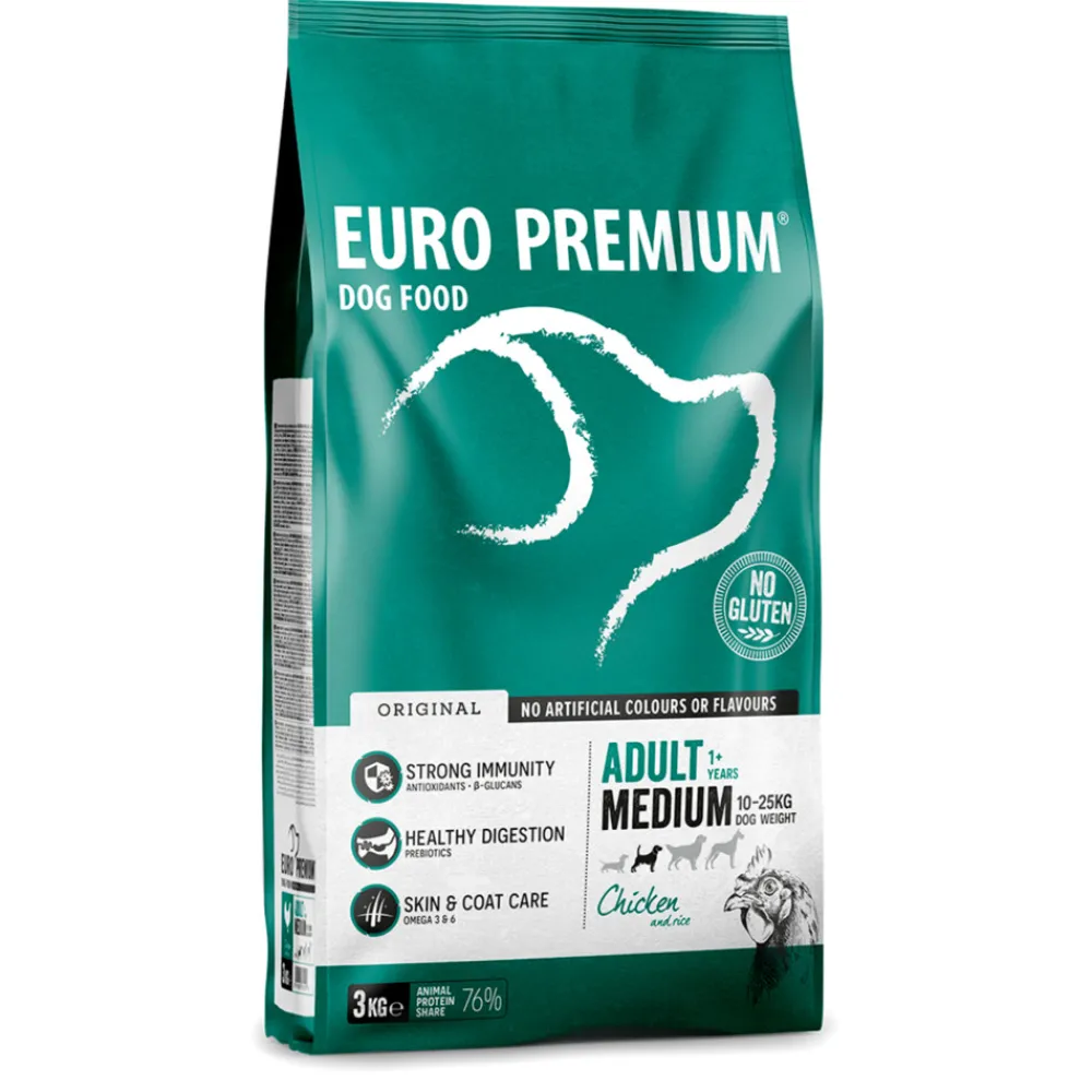 Hondenvoer<Euro-Premium Adult Medium Kip - Rijst 3 kg