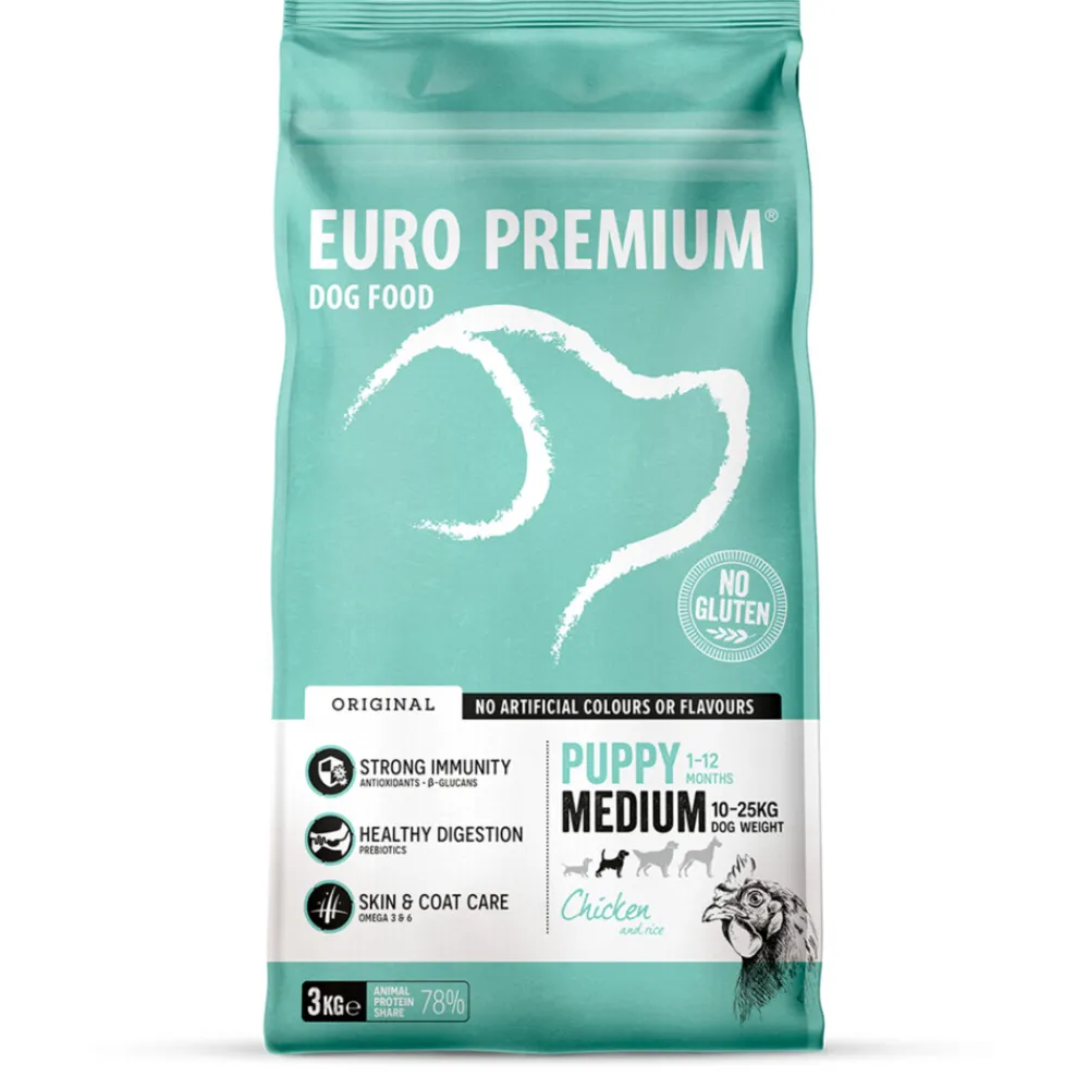 Hondenvoer<Euro-Premium Puppy Medium Kip - Rijst 3 kg