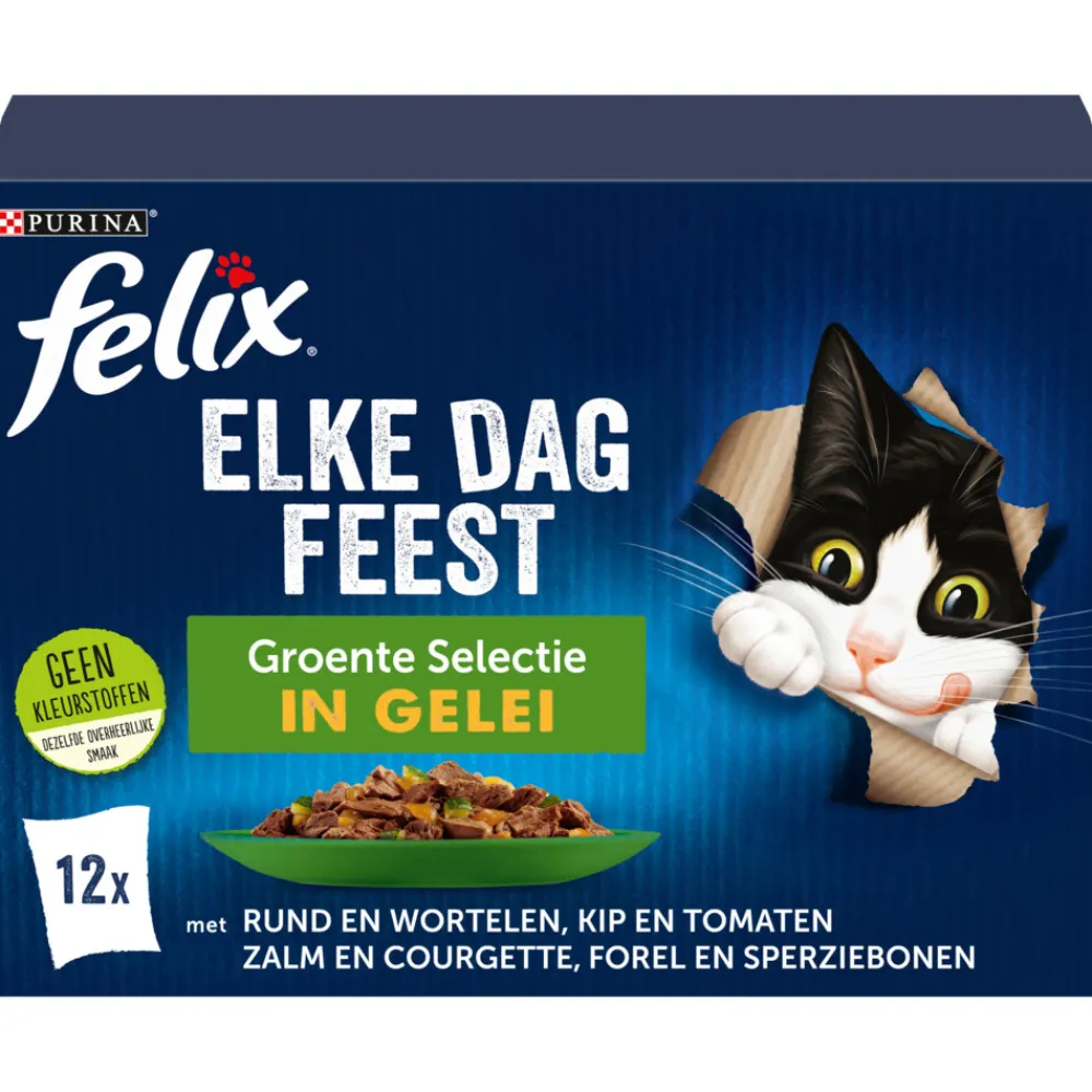 Kattenvoer<Felix Elke Dag Feest Groente Selectie in Gelei 12 x 85 gr