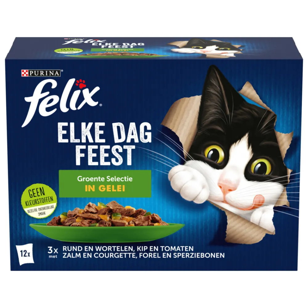Kattenvoer<Felix Elke Dag Feest Groente Selectie in Gelei 12 x 85 gr