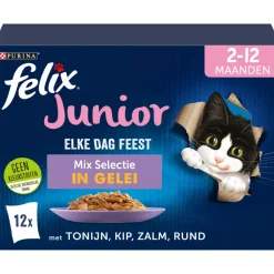 Kattenvoer<Felix Elke Dag Feest Mix Selectie in Gelei Junior 12 x 85 gr