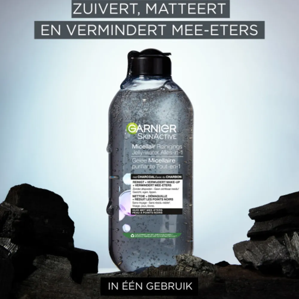 Clearance SkinActive Micellair Reinigingswater Jelly-water Alles-in-1 met Charcoal 400 ml Make-Up Remover|Reiniging