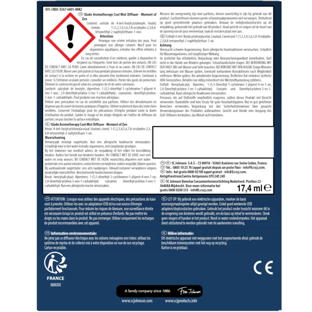 Luchtverfrisser<Glade Diffuser Aromatherapy Cool Mist Houder Moment Of Zen 1 set