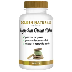Mineralen<Golden Naturals Magnesium Citraat 400mg Vegan 60 tabletten