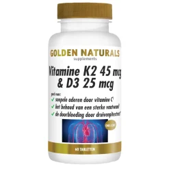 Vitamine K2 45 mcg & D3 25mcg Vegan 60 tabletten^Golden Naturals Hot