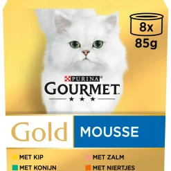 Kattenvoer<Gourmet Gold Mousse Kip - Zalm - Niertjes - Konijn 8 x 85 gr