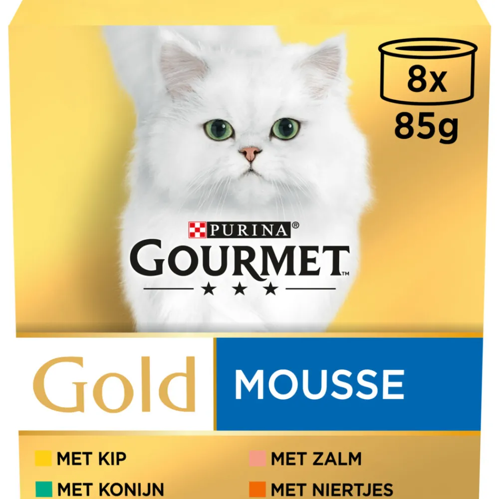 Kattenvoer<Gourmet Gold Mousse Kip - Zalm - Niertjes - Konijn 8 x 85 gr