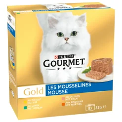 Kattenvoer<Gourmet Gold Mousse Kip - Zalm - Niertjes - Konijn 8 x 85 gr