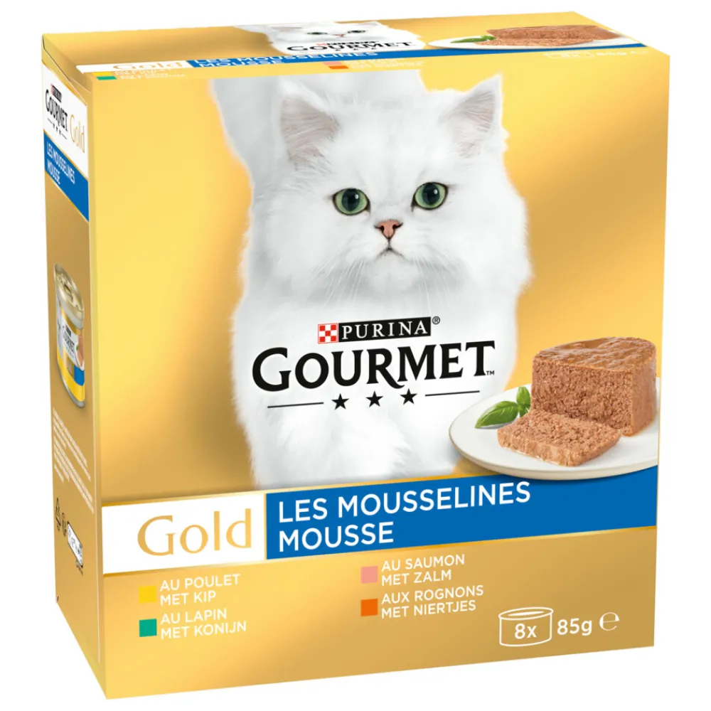 Kattenvoer<Gourmet Gold Mousse Kip - Zalm - Niertjes - Konijn 8 x 85 gr