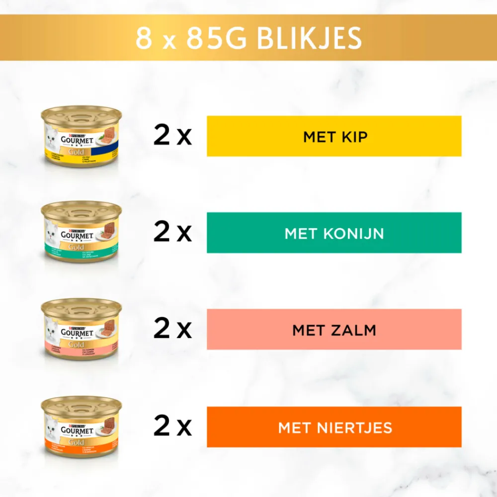 Kattenvoer<Gourmet Gold Mousse Kip - Zalm - Niertjes - Konijn 8 x 85 gr