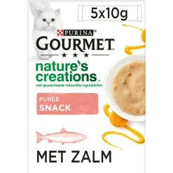 Kattenvoer<Gourmet Nature's Creations Puree Zalm Wortel 5 x 10 gr