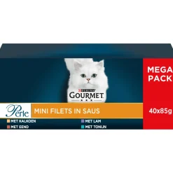 Best Perle Mini Filets in Saus Kalkoen, Eend, Tonijn & Lam 40 x 85 gr Kattenvoer