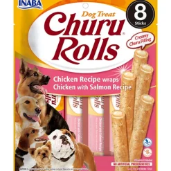 Snacks<Inaba Churu Hondensnacks Rolls Chicken & Salmon Wraps 8 x 20 gr