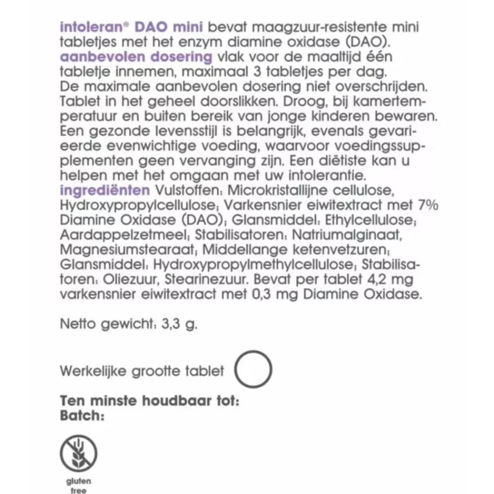 Speciale Bestanddelen<Intoleran DAO Mini 60 tabletten