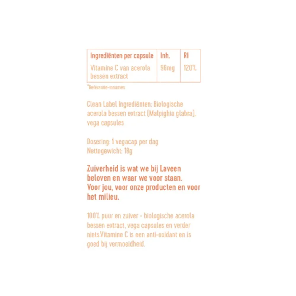 Vitaminen<Laveen Vitamine C Acerola Biologisch 60 capsules