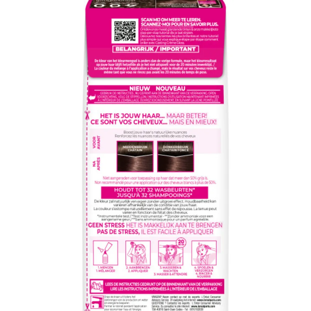 L'Oréal Casting Crème Gloss Semi-Permanente Haarkleuring 400 Middenbruin Haarkleuring