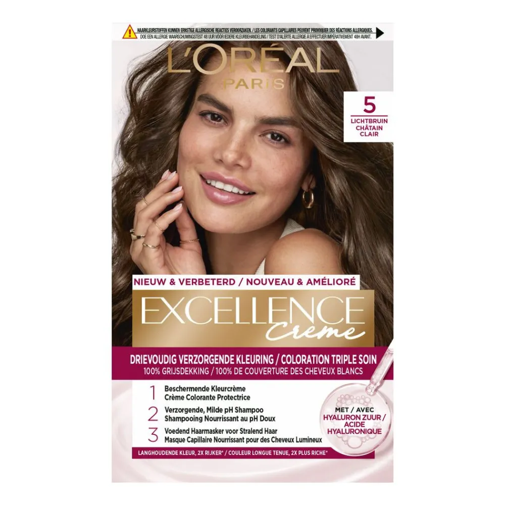 New L'Oréal Excellence Crème Permanente Crèmekleuring 5 Lichtbruin Haarkleuring