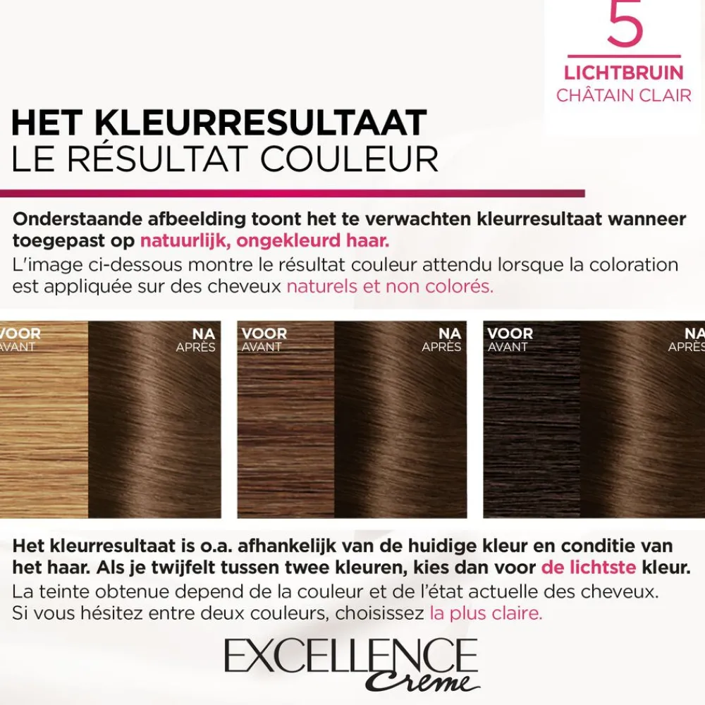 New L'Oréal Excellence Crème Permanente Crèmekleuring 5 Lichtbruin Haarkleuring