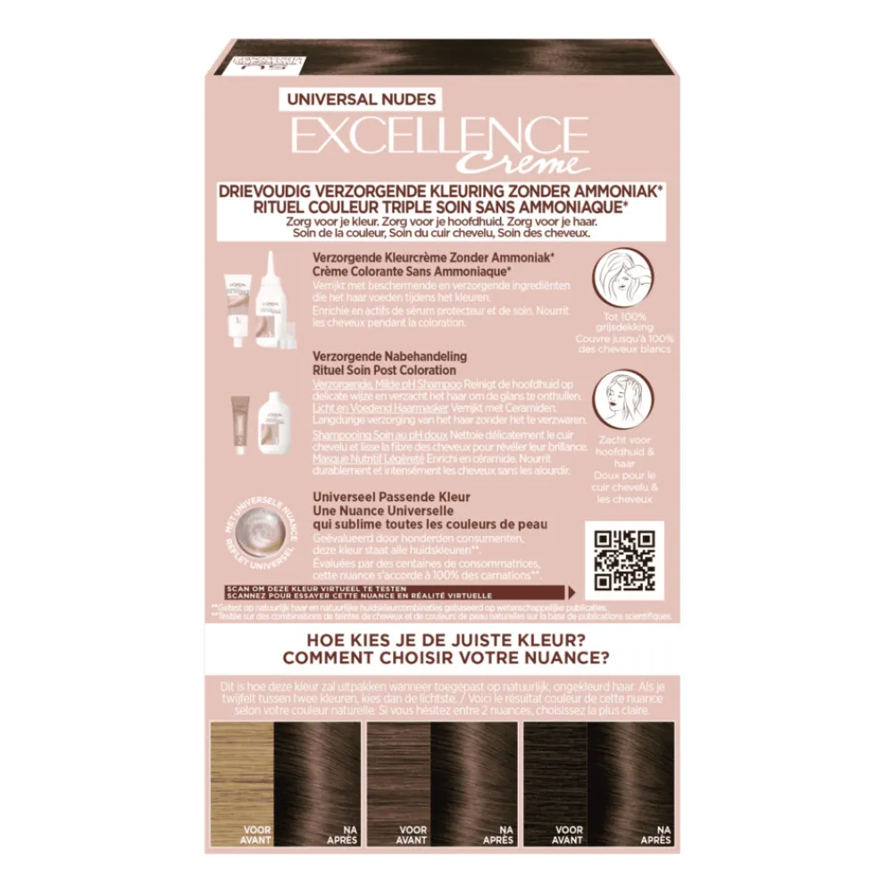 Haarkleuring<LOréal L'Oréal Excellence Crème Universal Nudes Permanente Haarkleuring 5U Universeel Lichtbruin