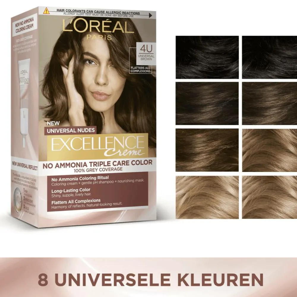 Haarkleuring<LOréal L'Oréal Excellence Crème Universal Nudes Permanente Haarkleuring 5U Universeel Lichtbruin
