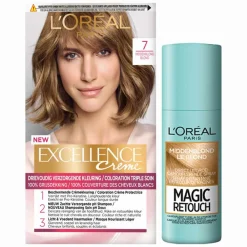 L'Oréal Excellence Crèmekleuring 7 Middenblond 1x & Magic Retouch Uitgroeispray Middenblond 1x 75 m Pakket^LOréal