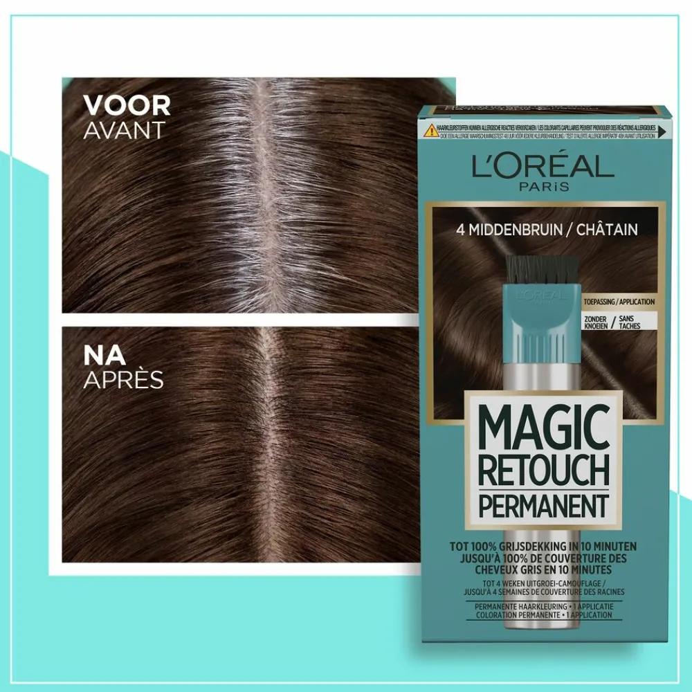 Haarkleuring<LOréal L'Oréal Magic Retouch Permanent 4 Middenbruin 95 gr